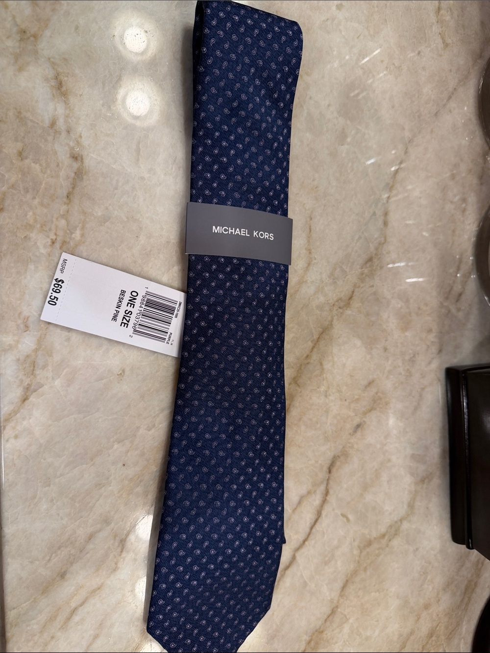 Michael Kors Navy Silk/Poly Tie with Micro Paisley NWT